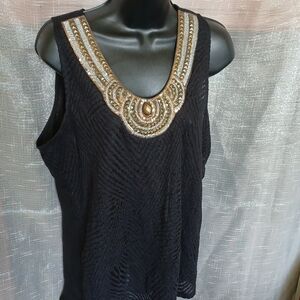 Studio Y Shirt, black, sheer, embellishments